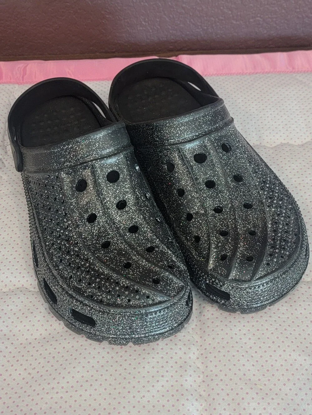 Black Glitter Sparkle Unisex Clogs Slip On Shoes Men's 10/Women's 12